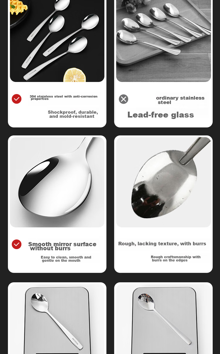 MAXCOOK 304 Stainless Steel Soup Ladle And Spoon Set, Extra Large And Thick Round Bottom Serving Spoons, Rice And Soup Spoons, 4-Piece Set MCGC9533 7