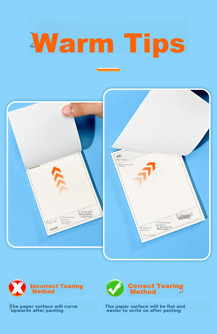 NVV Error Correction Sticky Notes, No-Copy Sheets, 4-Pack Self-Adhesive Memo Pads for Students, Lined Paper for English Vocabulary And Math Exam Error Correction, BL-12 15