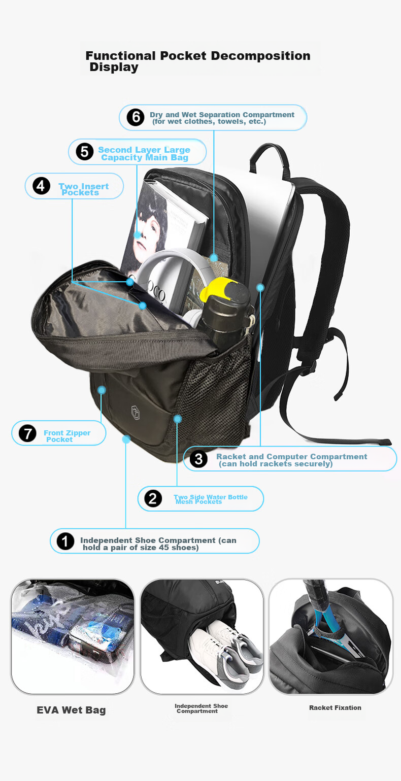 JD Original Sports Backpack, Large Capacity, New Model 2026, for Running, Business Trips, Fitness Training, Simple Style Outdoor Marathon Backpack 6