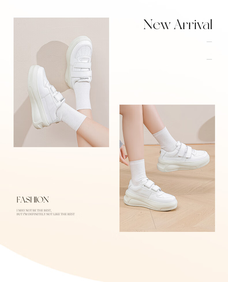 DAPHNE Velcro Platform White Sneakers for Women, Spring 2025 New Women's Casual Shoes, Height-Increasing Skateboard Shoes, Beige, Size 40 10
