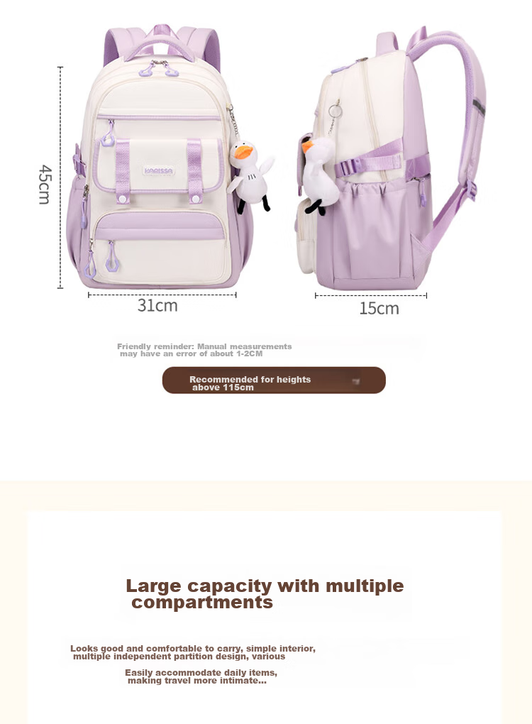 COOLBABY Middle School Student Backpack with Large Capacity And Multiple Compartments, Girls' High School Student Shoulder Bag, Karisha Series 4