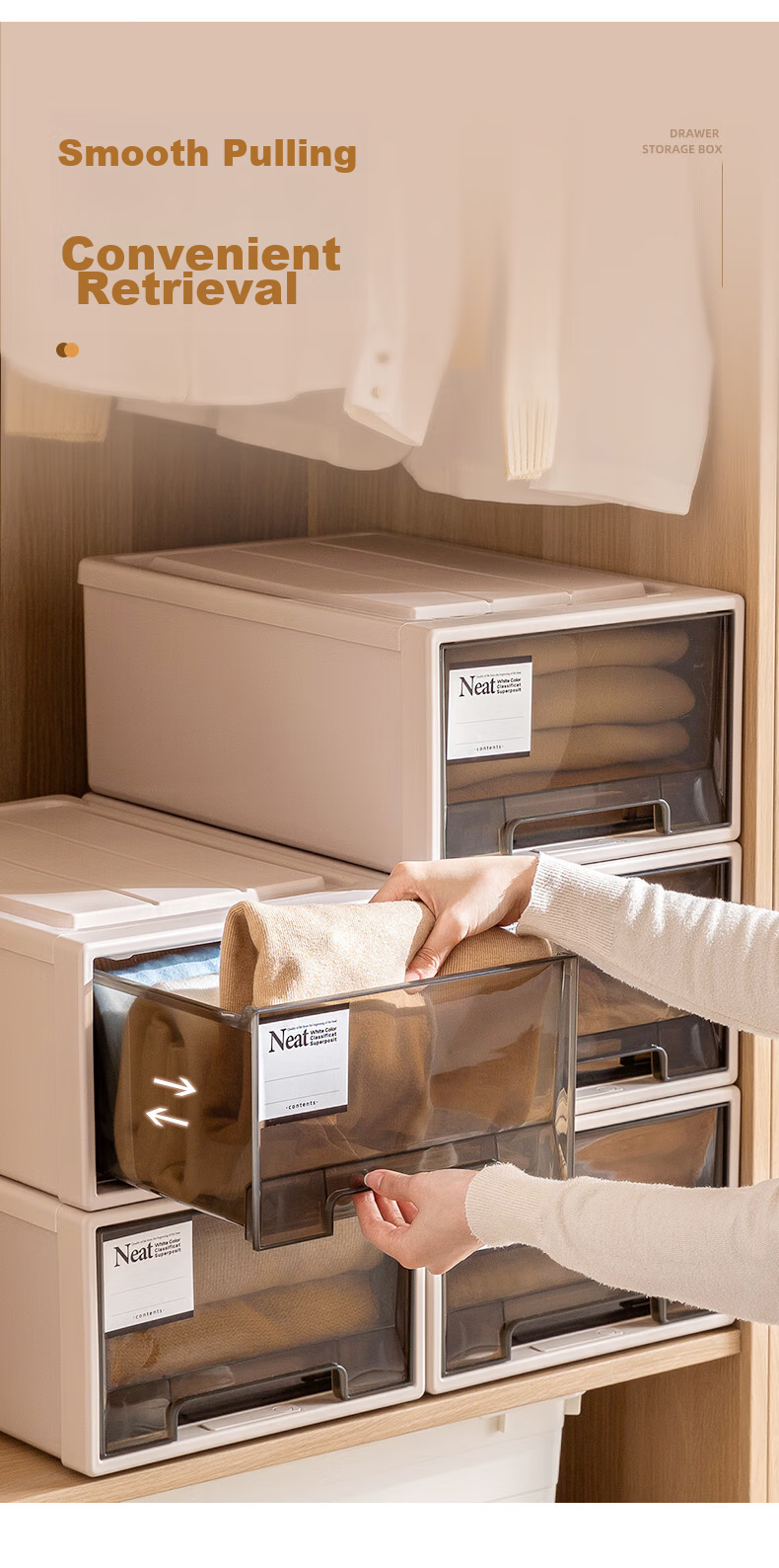 Taili Plastic Drawer Cabinet, Clothes Storage Cabinet, 28L, Light Tea Apricot Color, 1 Piece 6