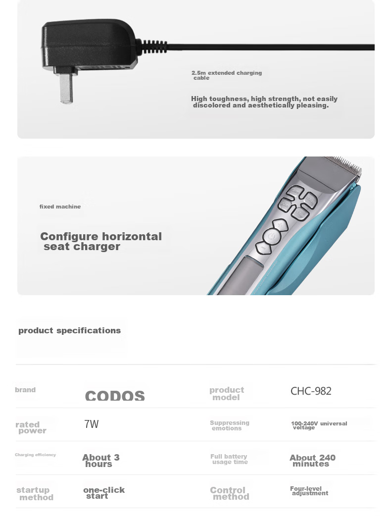 Codos 982 Sky Blue Brushless Electric Hair Clipper, Rechargeable Electric Shaver, Professional Hair Salon Tool, Graduation Gift 12