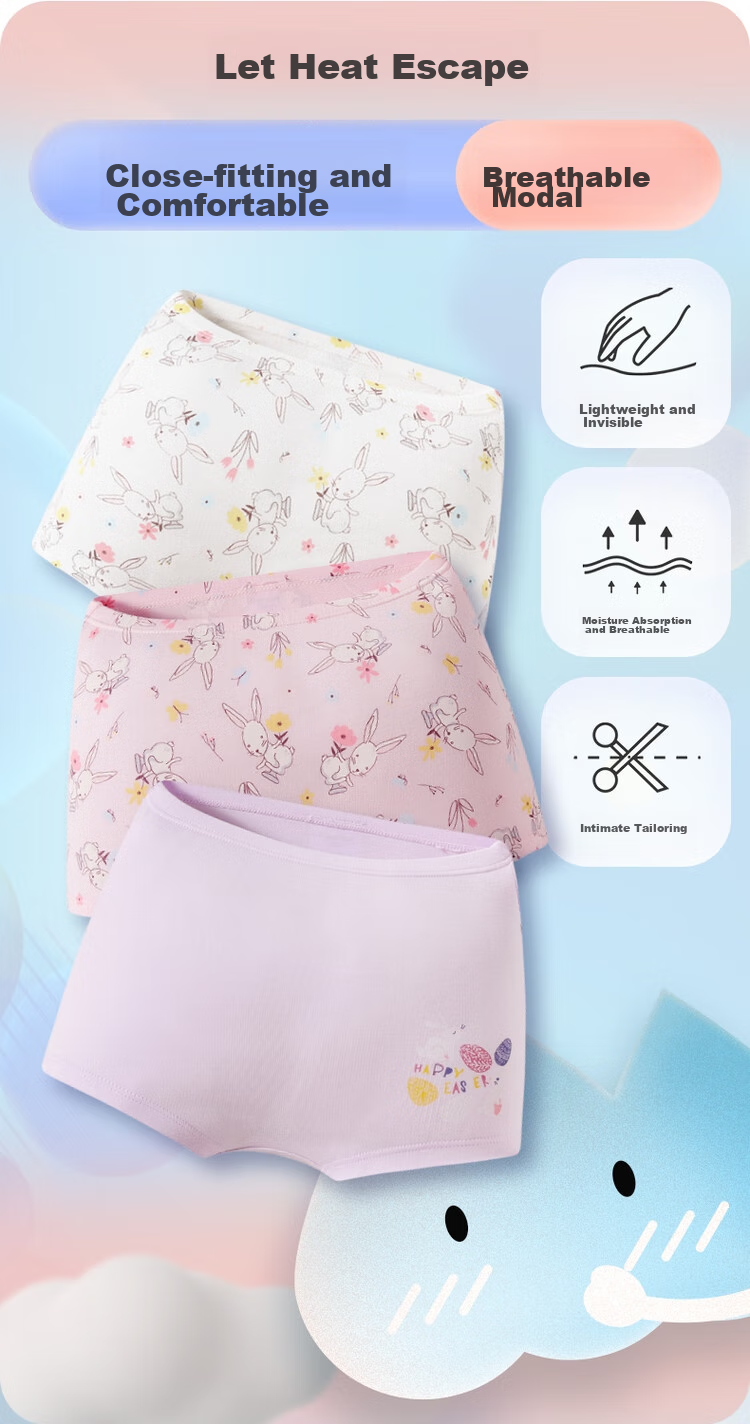THREEGUN Children's Modal Girls' Flat-Front Pants (Pack of Three) 59048B1 Little Rabbit 140 1