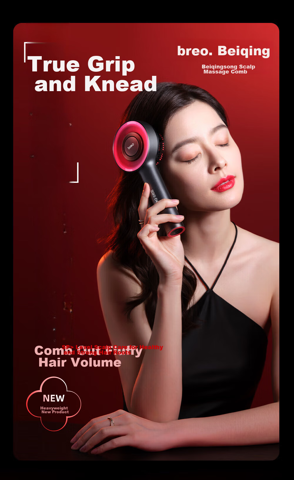 Breo [Mid-Autumn Festival Gift Top] Scalp3 Scalp Massage Comb, Black Kneading Massage, Stress Relief Hair Care Comb, Red Light Comb, Scalp Massager, Mid-Autumn Festival Gift for Elders 3