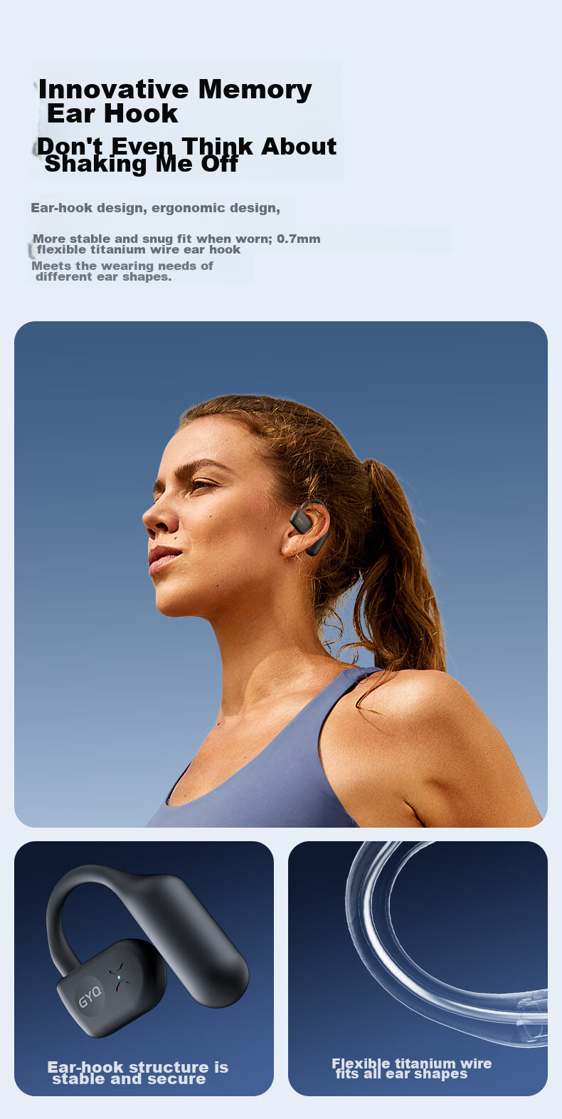 Guiyin [2026 New Model] Bluetooth Earphones, Over-Ear Wireless Non-Bone Conduction Clip-On Sports Running Music Noise-Cancelling + Ultra-Long Battery Life, Comfortable for Ears, No Pain, Invoice Available 6
