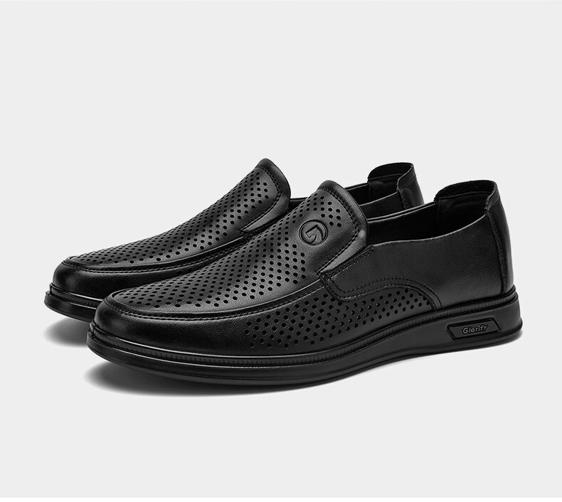 HLA Men's Leather Shoes, Business Casual Breathable Slip-On Leather Sandals for Men HAAPXM2FBH182, Black, Size 39 24