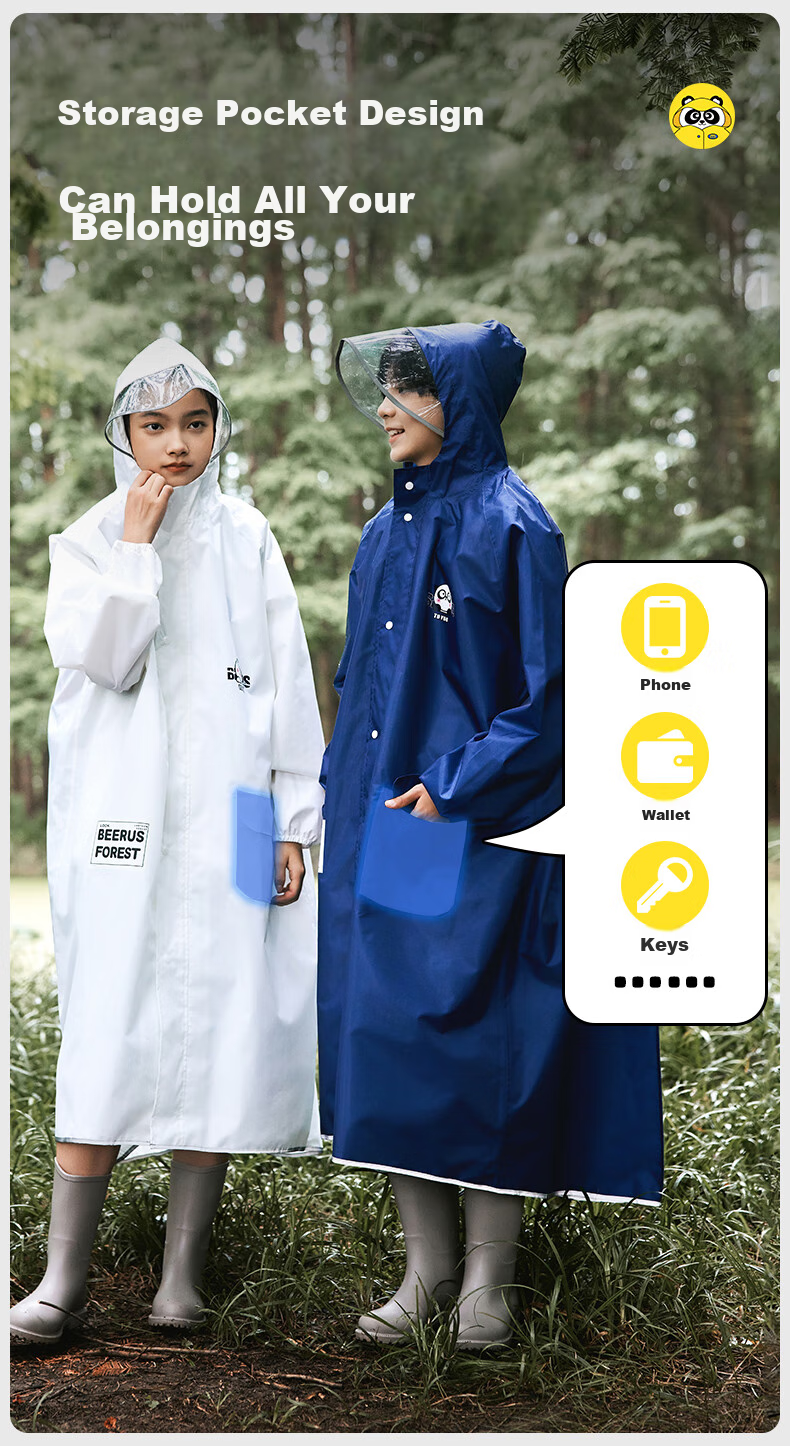 Moremerry Children's Raincoat, for Boys And Girls, Full Body Waterproof Thickened Poncho, Student School Raincoat, Khaki Cute Duck, 3XL 20