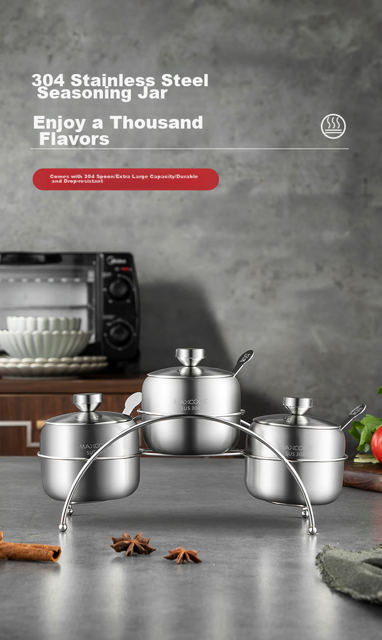 MAXCOOK 304 Stainless Steel Glass Seasoning Container Salt Shaker Powder Dispenser Sugar Powder Barbecue Spice Bottle MCTC1372 1