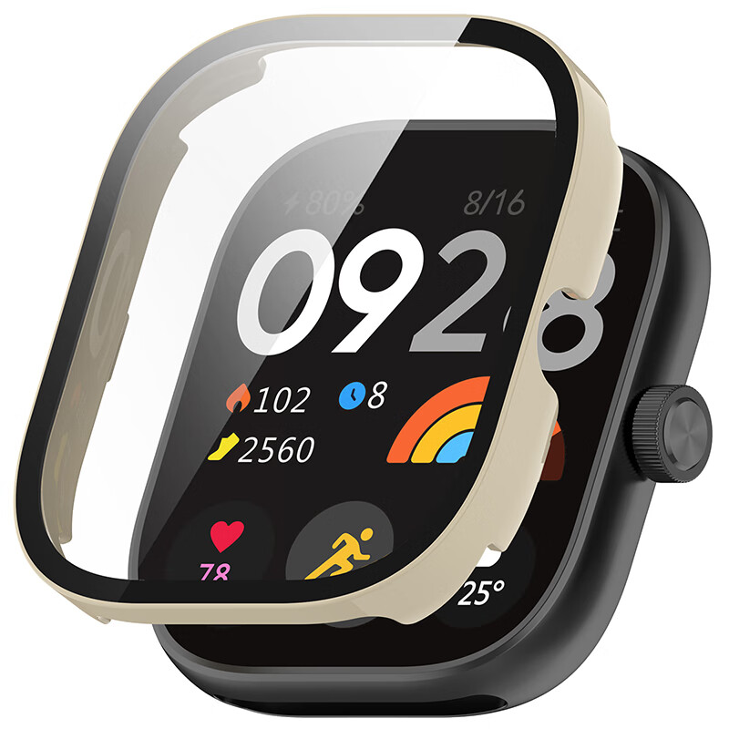 KMaxAI Redmi Watch 5 Smartwatch Tempered Glass Protective Case, Scratch-Resistant And Wear-Resistant, Ivory White