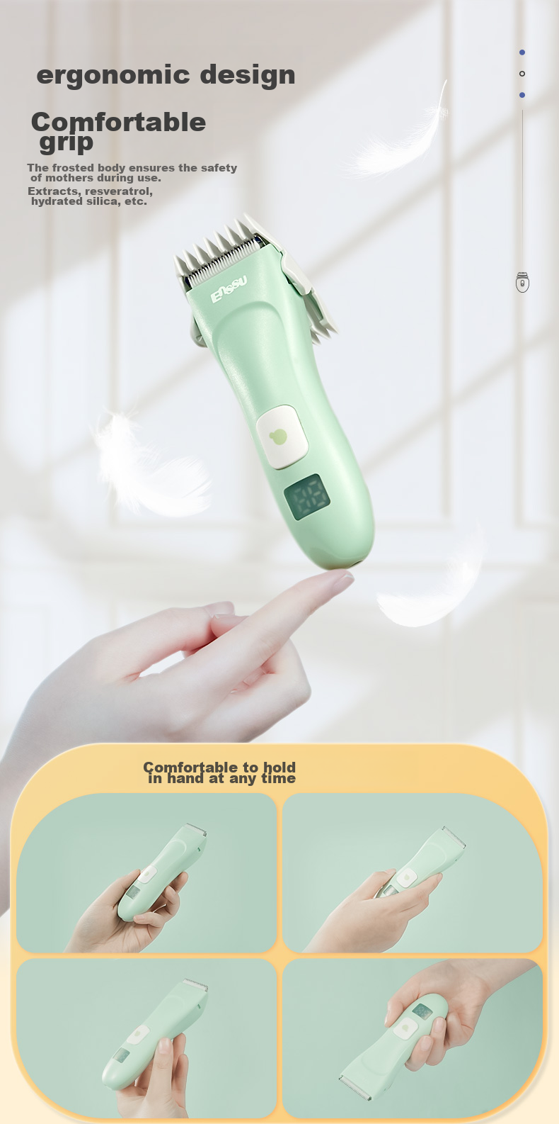 Enssu Baby Hair Clipper, Digital Display Low Noise Quiet Waterproof Children's Hair Trimmer Electric Shaver ES930A 6
