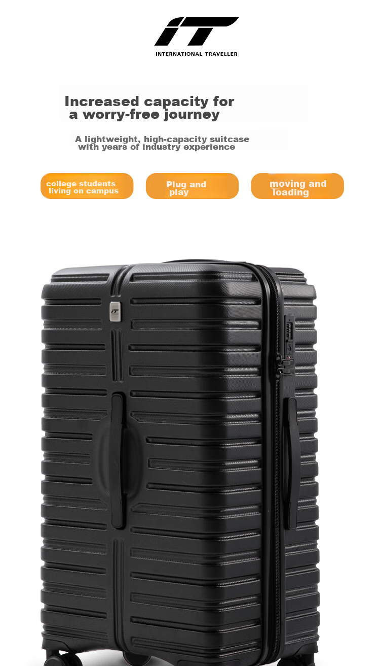 INTERNATIONAL TRAVELLER British Large Capacity Suitcase Trolley Case for Men Students, Thickened Travel Case for Women with Password Lock, 25 Inch 2691 Black 1