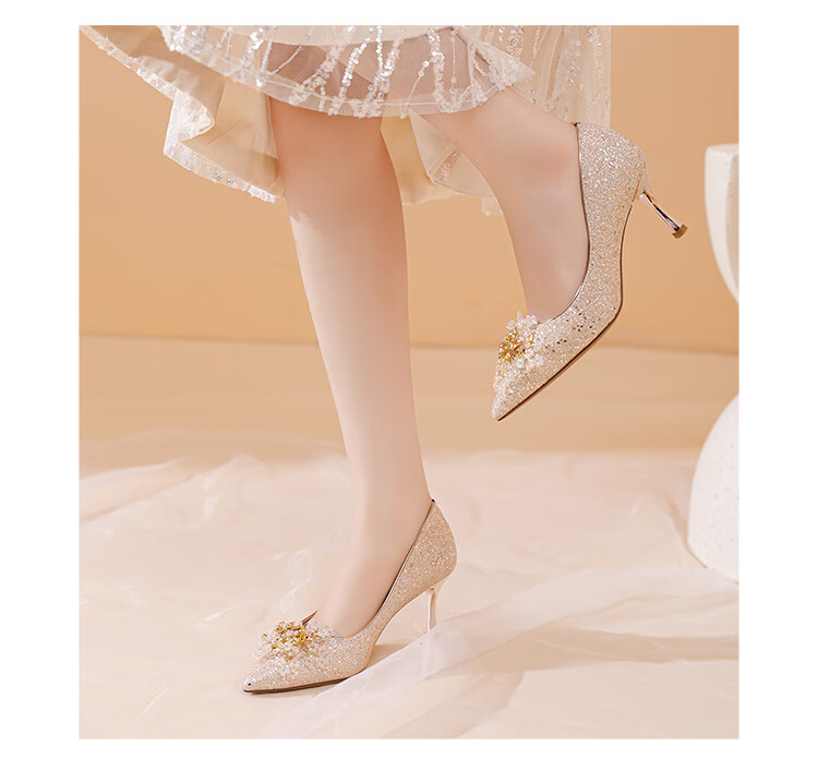DAPHNE Simple Versatile Pointed High Heels for Women, French-Style Pumps, Elegant Non-Fatiguing Wedding Shoes, Silver, Size 38 8