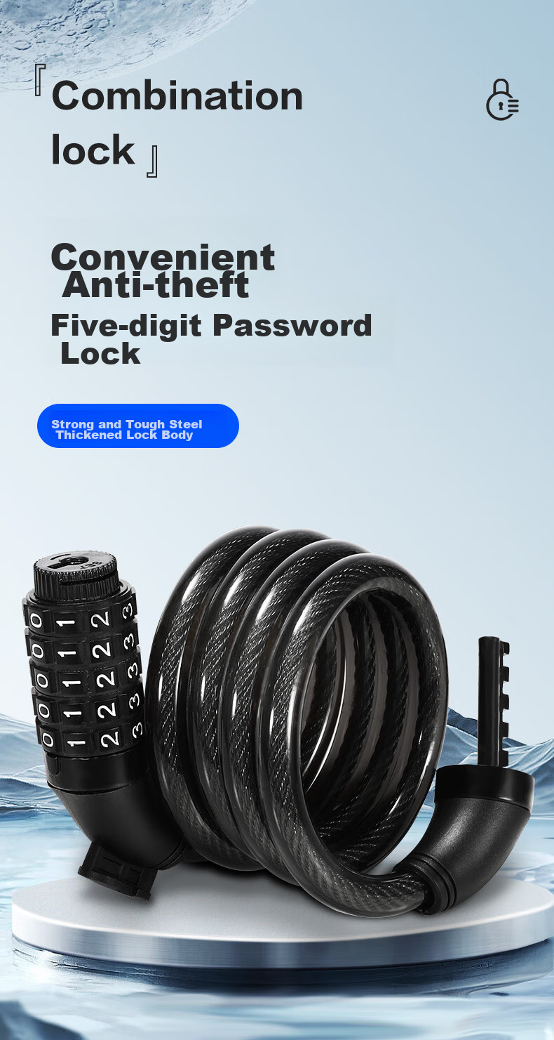 Bicycle Lock, Anti-Theft Password Lock, Steel Wire Lock, Helmet Lock, Cycling Accessories, Portable 4-Digit Combination Lock, Ring Combination Lock - 1.2 Meters 1
