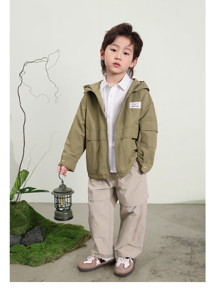 LUSON Chen Da Zhu Boys' Outdoor Hooded Workwear Jacket, 2025 Spring And Autumn New Style, Children's Water-Repellent Hiking Coat, Outerwear 21