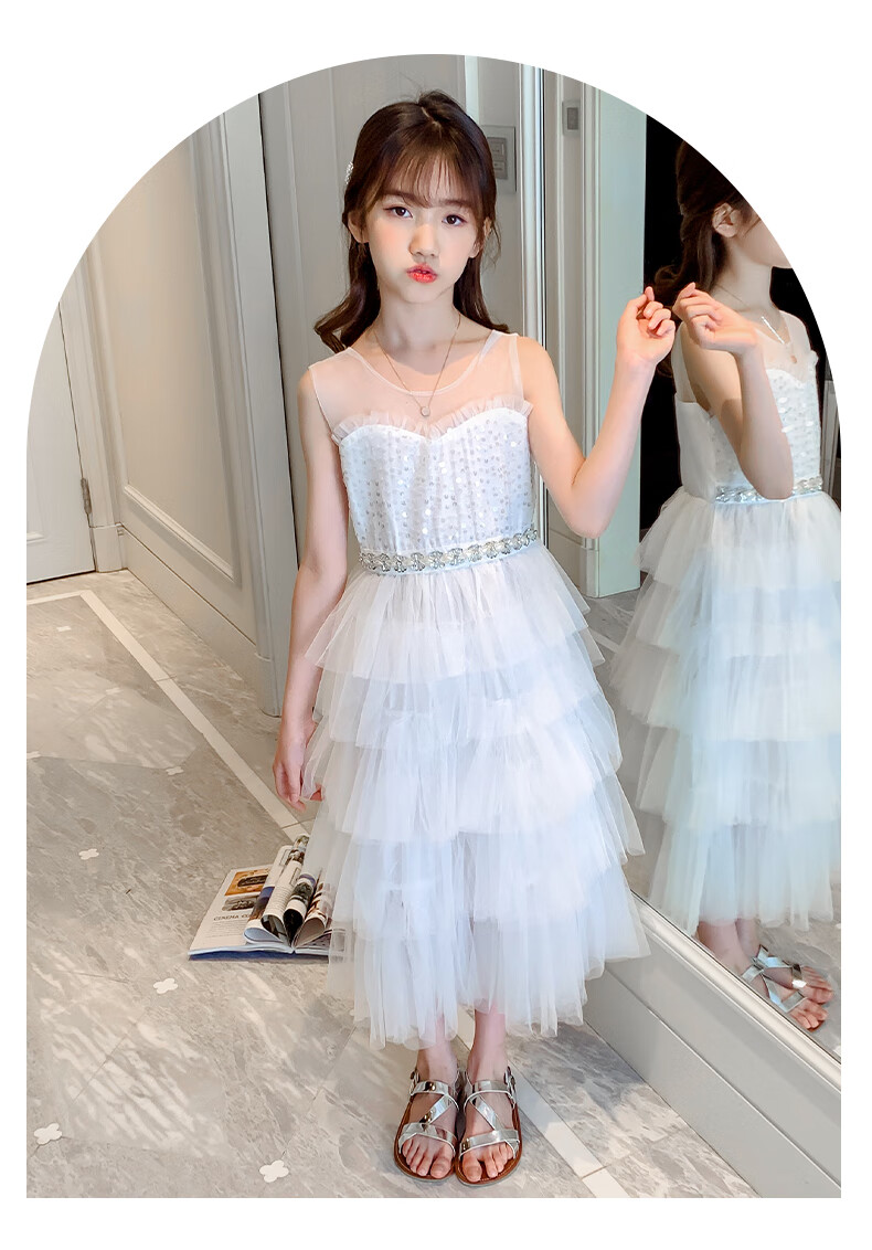 Fulromy Girls' Dress Cake Princess Dress Little Girls Tulle Cake Dress Medium and Large Children's Formal Dress Pink 165 2
