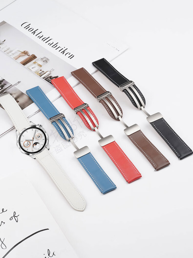 Watchbond Leather Watch Strap Compatible with Huawei Watch 5/GT6, GT6 Pro, GT5, GT4, 5 Pro, Runner 2, Magnetic Buckle, No Hole Folding Clasp, Smart Sports 22mm Wristband 3