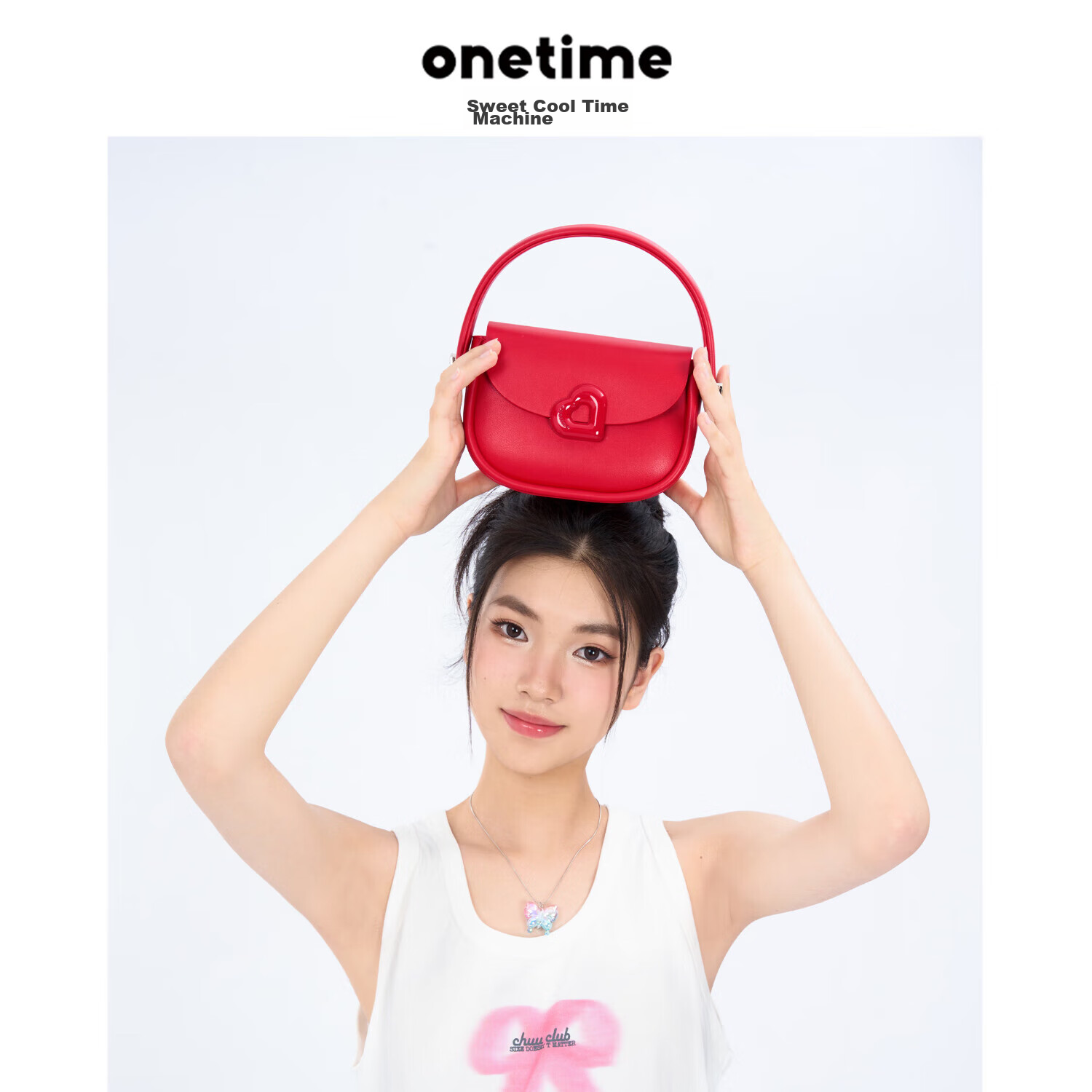 ONETIME Sweet Cool Time Peach Heart Bag, Niche Fashion Versatile Exquisite New Style Student Handbag for Going Out And Classes, Red