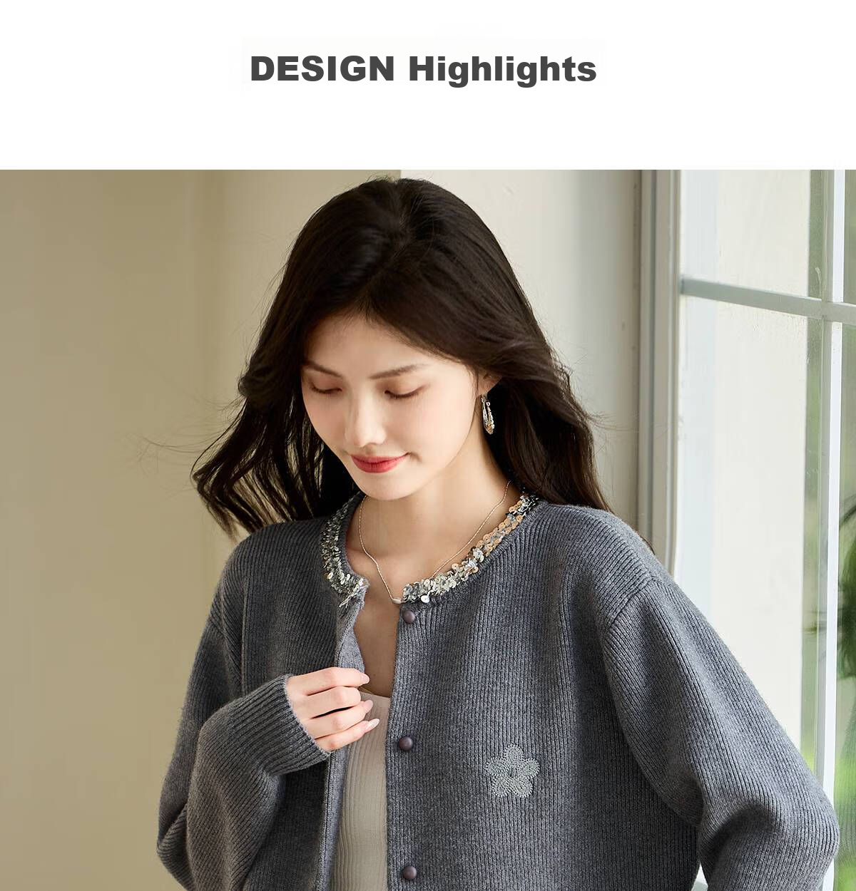Taxiang Knitted Cardigan for Women, New Year Outfit, Red Sweater Coat with Sequins And Embroidery, Women's Cardigan Top T143Z3012 8