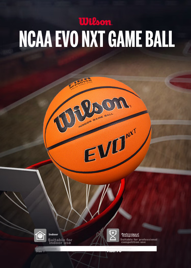 Wilson EVO NXT Series No. 7 Basketball, FIBA Official Certified Indoor Competition Ball, Microfiber PU Leather Adult Basketball 1