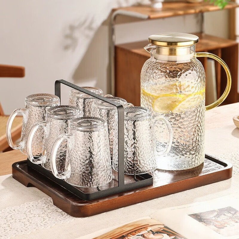 CRISTALGLASS Heat-Resistant Glass Water Cup Set for Home, Living Room Guest Tea Cups with Handle, Family Drinking Cups And Cup Holder