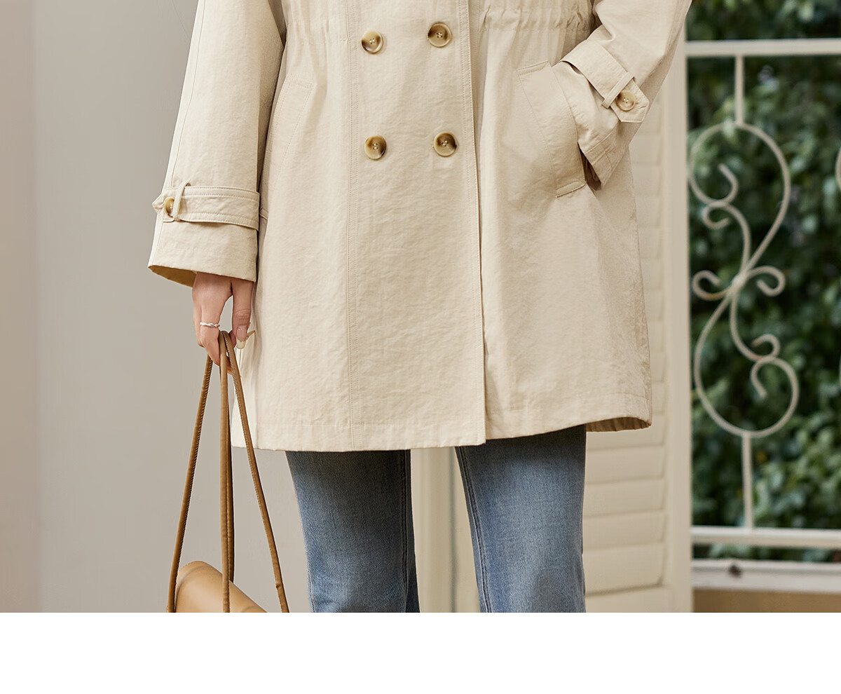 Taxiang Elegant Windbreaker Jacket for Women, Khaki Color, Mid-Length Coat, Spring And Autumn Thin Casual Outerwear T51D021 17