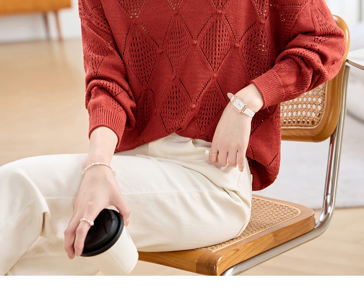She Enjoy Textured Versatile Diamond Cable Knit Round Neck Sweater Women's Inner and Outer Wear Knit Top T53Z051 12