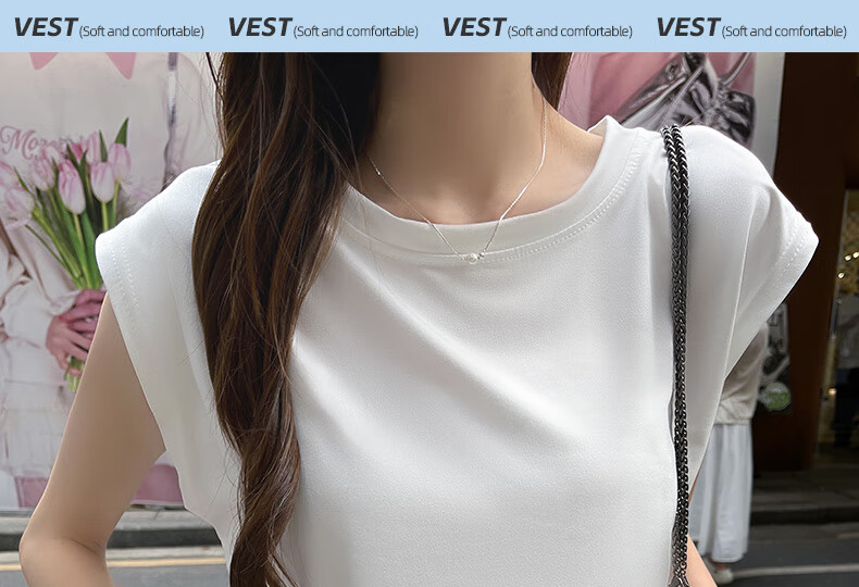 Modal White Loose Fit Tank Top Women Round Neck Racerback Sleeveless Shirt Outerwear Innerwear Base Layer All Seasons Plus Size 1