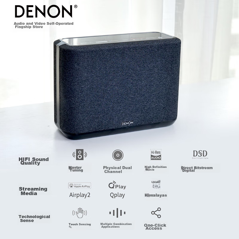DENON HOME 250 Wireless Hi-Fi Speaker, Desktop Mini Speaker, WiFi Bluetooth USB Stereo Pairing Aux And Multi-Room Music, Black