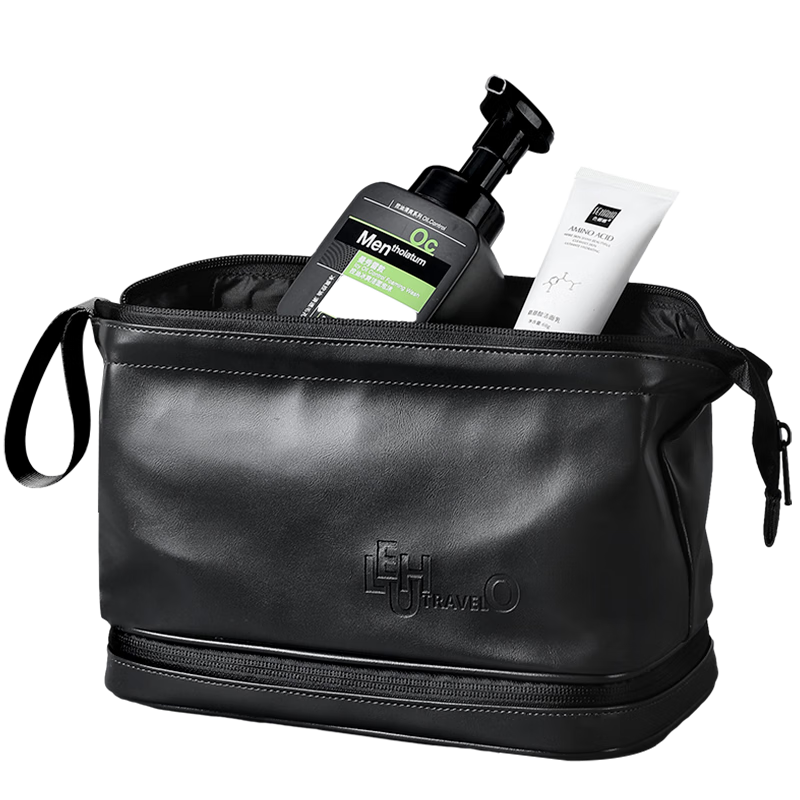 Lehuolvxing Toiletry Bag for Men, Business Travel Cosmetic Organizer, Portable Wet And Dry Separation, High-End Leather Toiletry Pouch for Business Trips And Travel