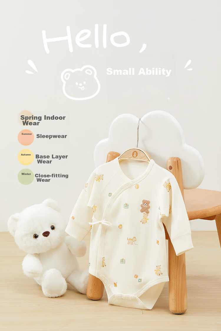 Wismorni Newborn Onesie, Spring And Autumn Baby Clothes, Pure Cotton Seamless Infant Long-Sleeve Triangle Romper Bodysuit 1