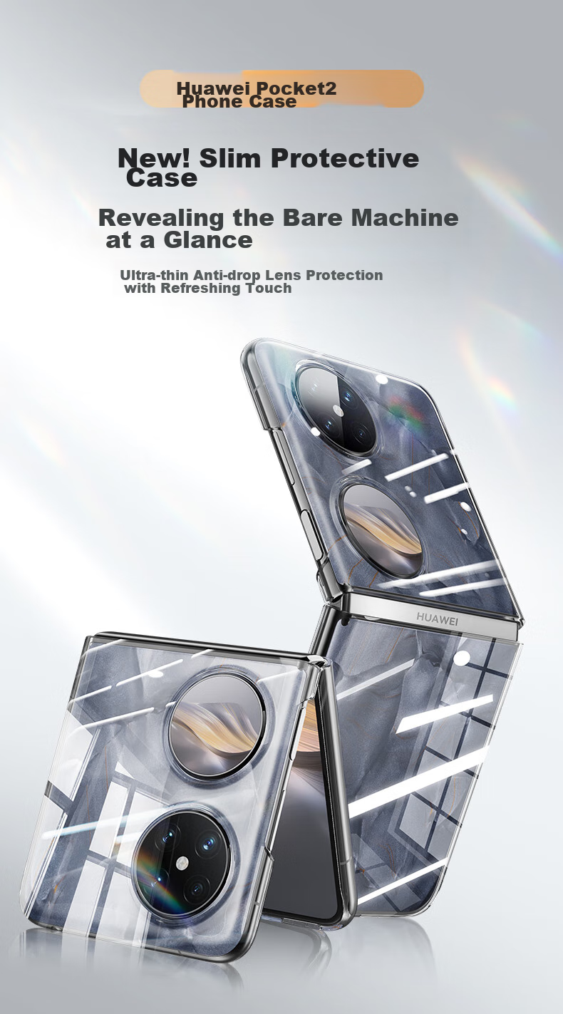 BIAZE Phone Case for Huawei Pocket 2, Foldable Screen Protective Cover, Flip-Type Full Protection Anti-Drop Ultra-Thin Heat Dissipation Cool Transparent Hard Shell JK647 Transparent 1