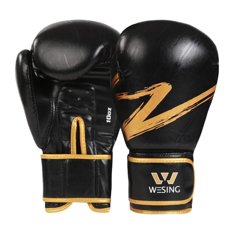 Jiurishan Boxing Gloves, Adult Sanda Fighting Gloves, Punching Bag Competition Fitness Training Equipment, Black And Gold Color, 12oz