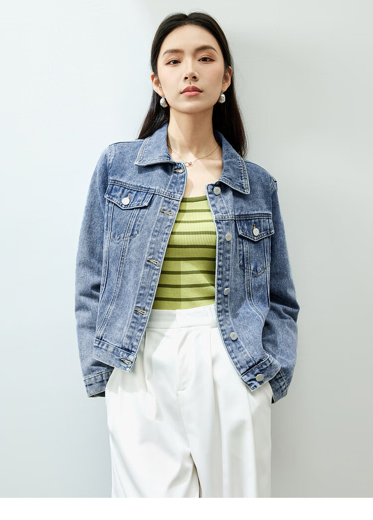 Sentubila Spring Summer Casual Vintage Style Pure Cotton Denim Jacket for Women Petite Commuter Top Shandai Blue S 14