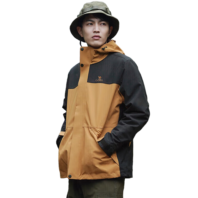 CAMEL Outdoor Cold-Resistant Jacket, Three-In Fleece Warm Mountaineering Suit, 7A12260001, Warm White/phantom Black