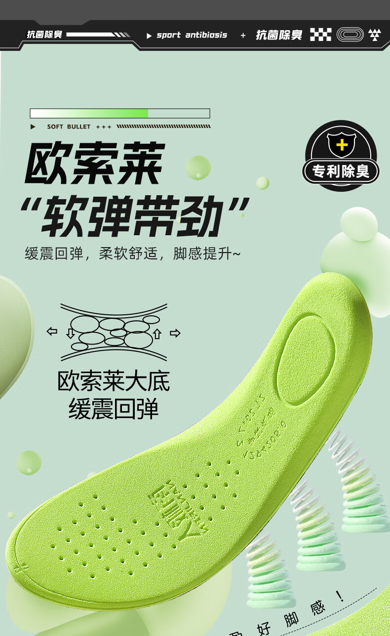 Nanjiren 2 Double Antibacterial Deodorizing Sports Insoles for Men And Women, Odor-Resistant Breathable Non-Stuffy Sweat-Absorbing Shock-Absorbing Soft Cushioning for Long-Standing Comfort 43 1