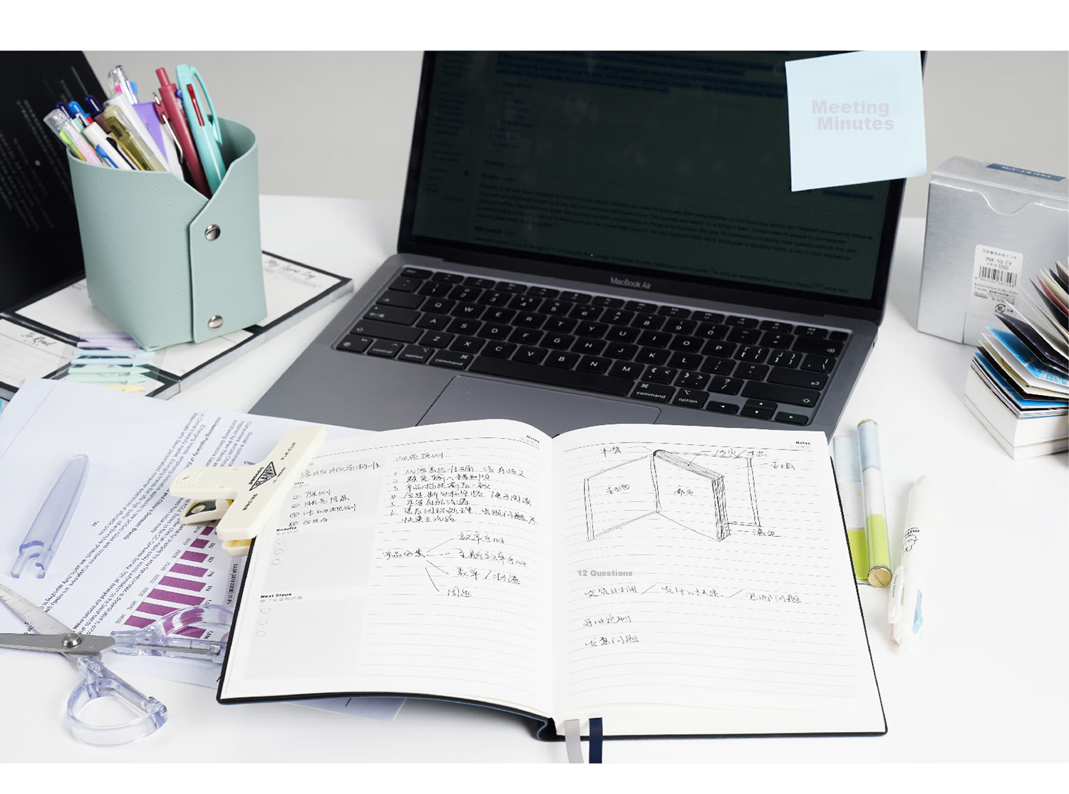 Chenzao Theme Meeting Efficiency Manual Corporate Office Meeting Record Book Project Planning Business Work Manual Notebook A5 256 Pages - High Energy Blue 5