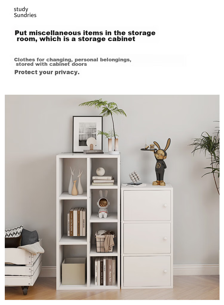 Yameile Floor-Standing Simple Bookshelf with Doors, Bedroom Study Balcony Bay Window Storage Cabinet, Three-Door 8