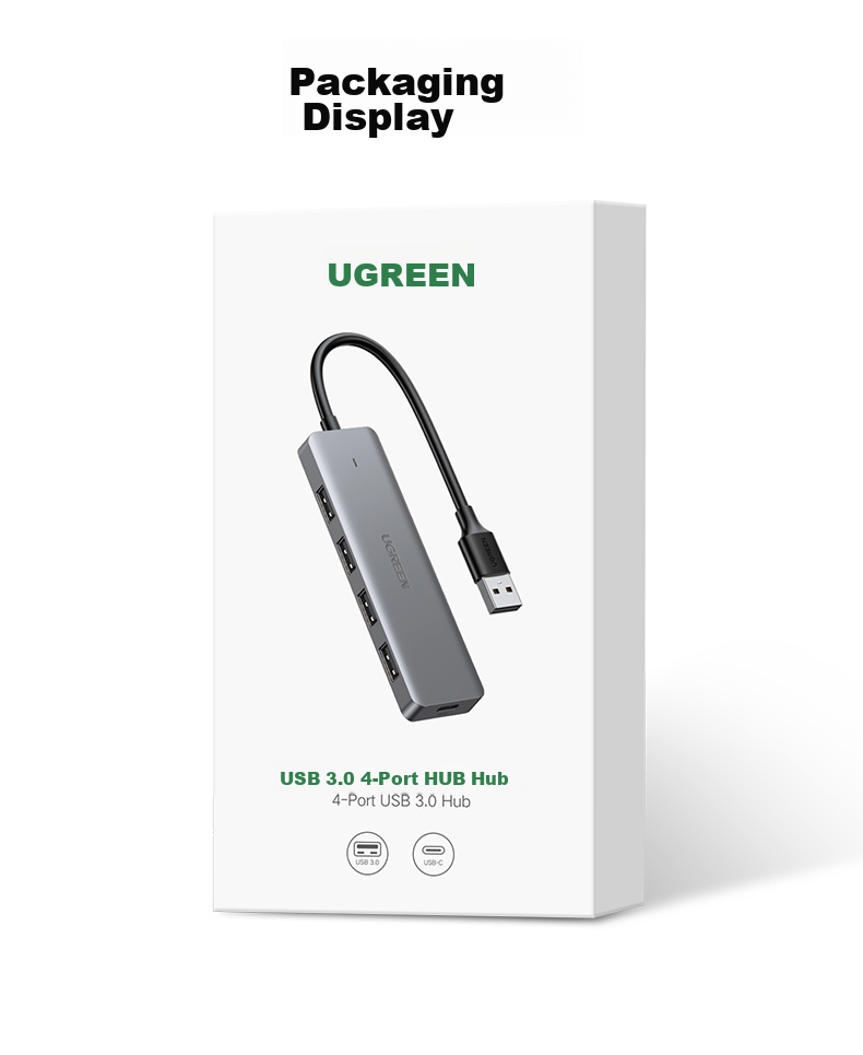 UGREEN Dual-Head Four-In USB Hub Expansion Dock, Type-C 3.0 Splitter, Multi-Port Adapter Converter for Laptops And Smartphones, 0.15m 24