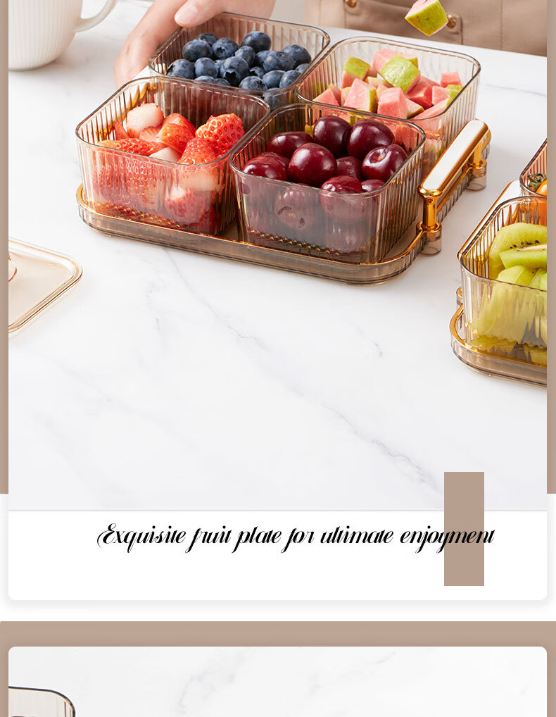 BJ Fruit And Nut Dish with Lid, High-End Divided Plate for Home Use, Candy Snack Luxury Dessert Tray, 6 Compartments, Champagne Color 18