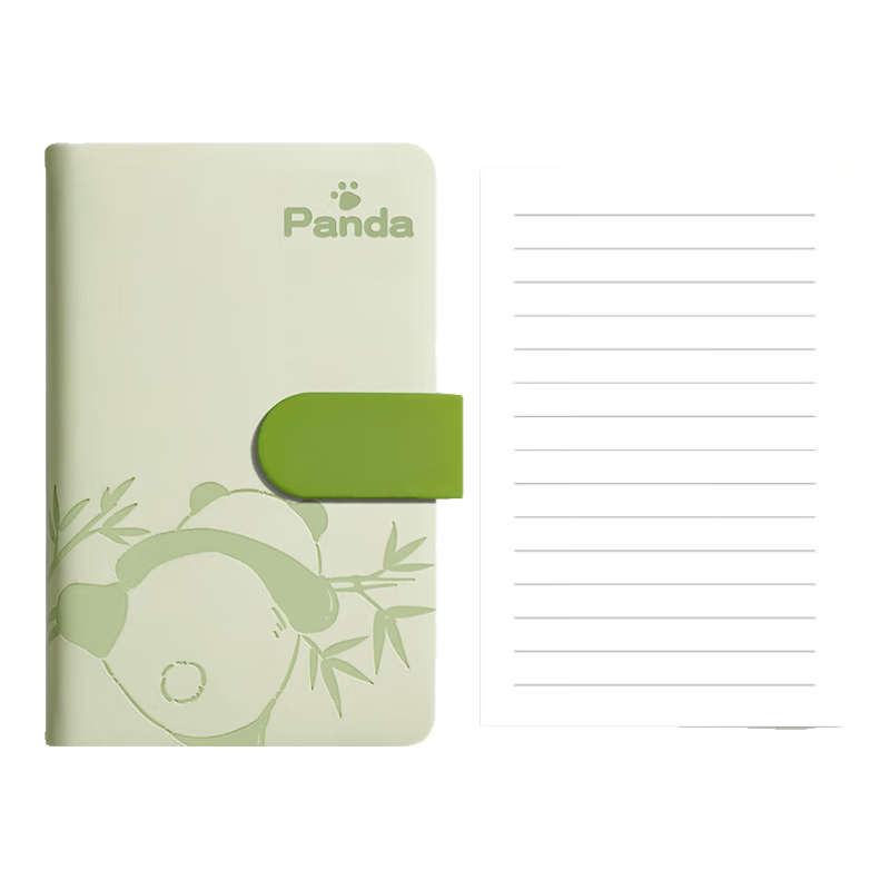 Ujia Panda Mini Notebook A6 Portable Diary Creative Thickened Cute Cartoon Stationery Pocket Book Customizable for Businesses, Horizontal Lines Light Gree