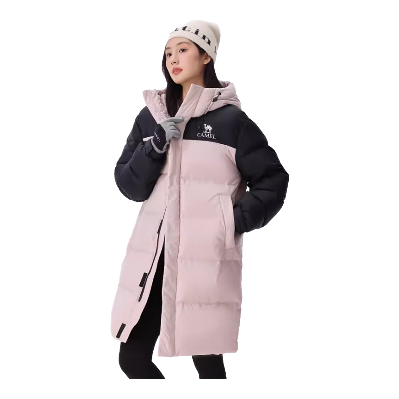 CAMEL Women's down Jacket, Mid-Length Warm Hooded Puffer Coat, down Outerwear, 734CAPN604 L