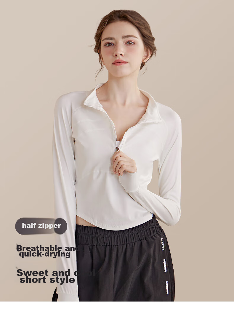 XUEXIMAN Yoga Top for Women, Long Sleeve, Half-Zip, Slim-Fit Athletic Wear, Autumn And Winter Running Quick-Dry Fitness Clothing 1