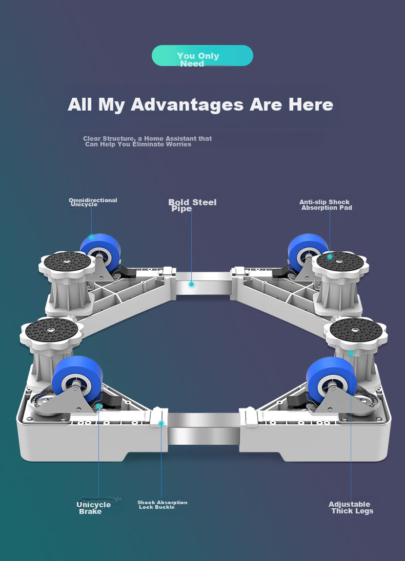 Beishi Washing Machine Stand Base, Fully Automatic Drum And Impeller Mobile Stand for Refrigerator And Air Conditioner, Height-Increasing Non-Slip Anti-Vibration Foot Pad, Universal Washing Machine Base for Multiple Brands 6