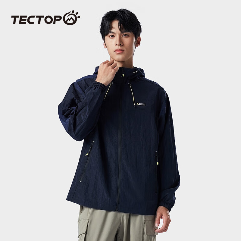 TECTOP Sun Protection Clothing, Summer UV-Resistant Couple Style, Outdoor Travel Windbreaker, Deep Navy Blue, Size L