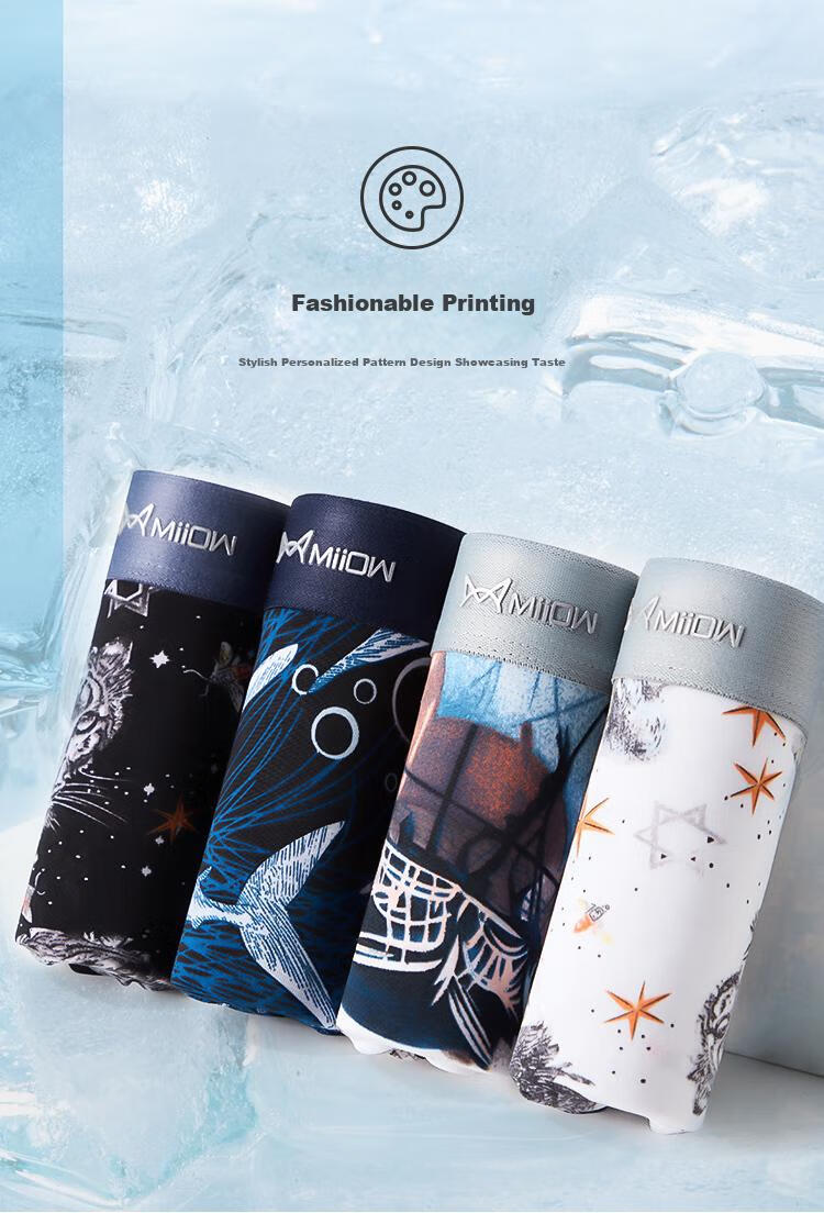 MiiOW Men's Underwear, Boxer Briefs, Silk-Like Fabric with Printed Patterns, Breathable, Loose-Fitting, Large Size, Trendy Shorts, 4 Pairs, Size L 10