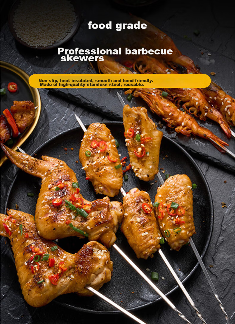 Xingfang Disposable Skewers, Barbecue Skewers, Lamb Kebab Skewers, Stainless Steel Skewers, Food-Grade Meat Skewers, 50 Pieces 1