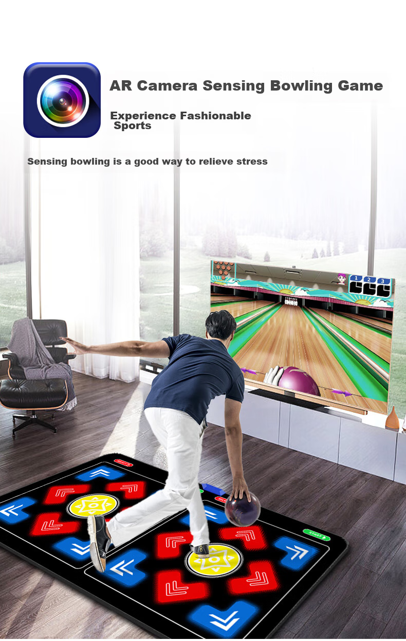 [Children's Birthday Gift] HongTai Double Wireless Dance Mat for Home Use with TV Motion Sensor Camera, Running Mat 9
