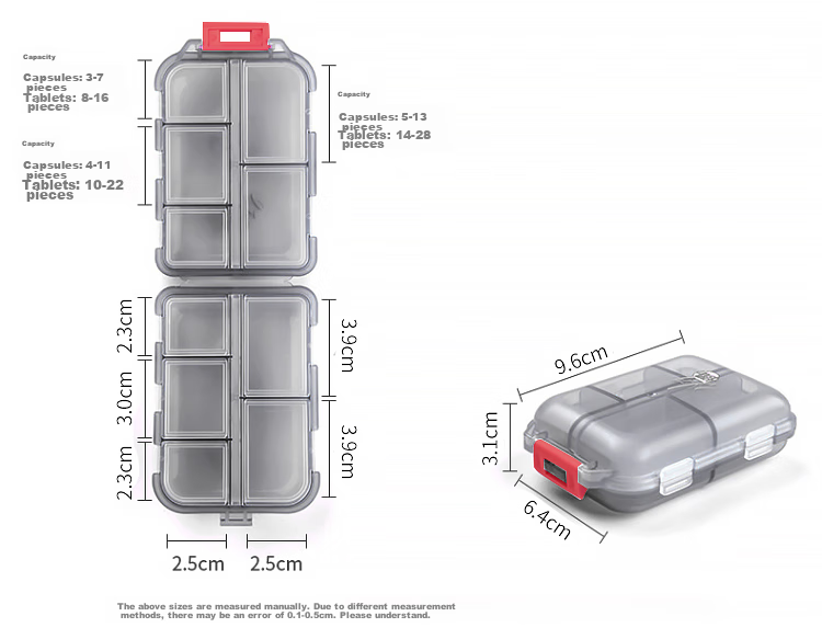 Banzheni Portable Pill Box, Japanese Mini 10-Compartment Small Pill Organizer, Portable Storage Box, Medicine Container, Weekly Travel Personal Pill And Capsule Dispenser, Gray 1