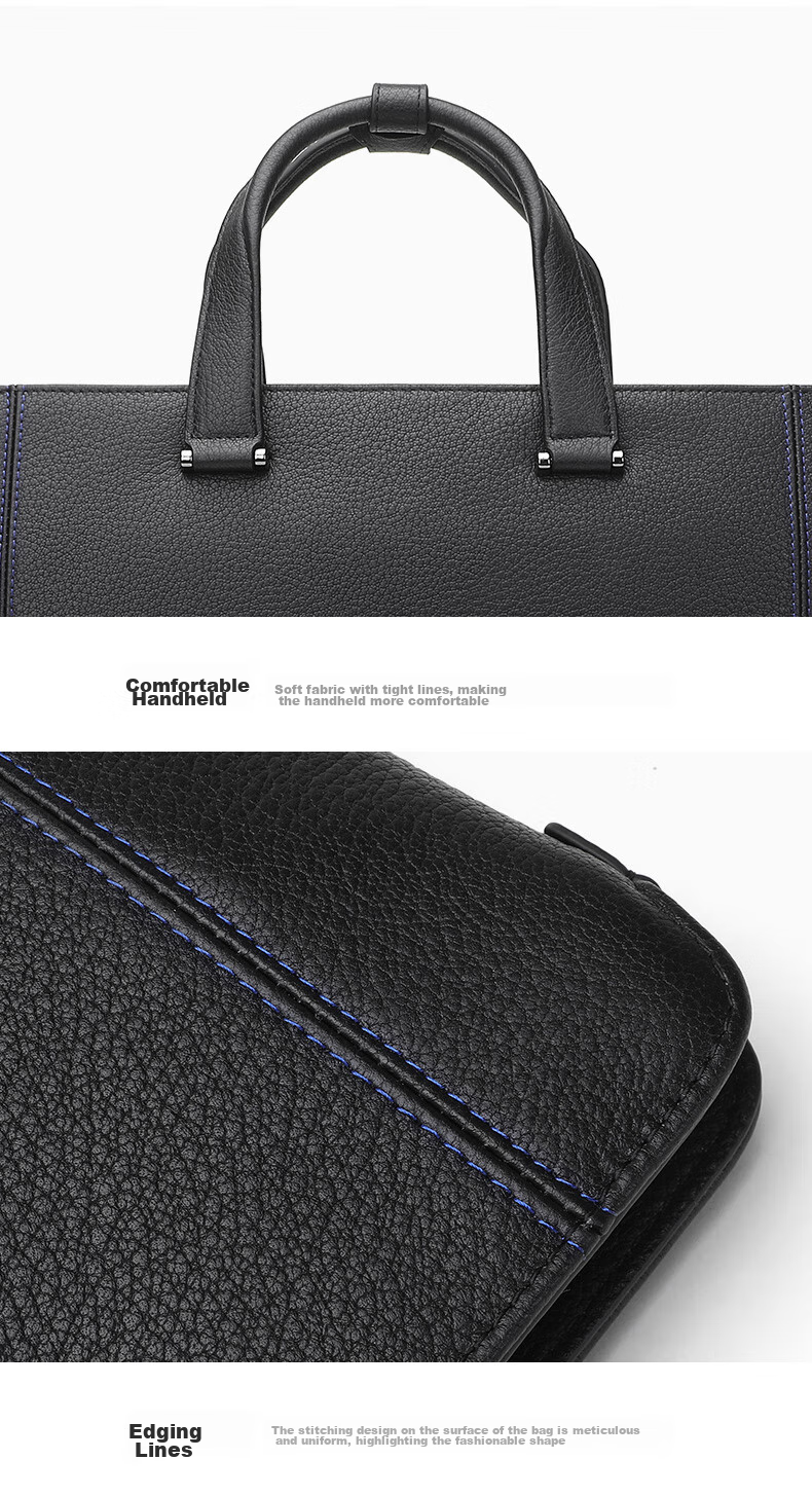 ELLE HOMME Men's Business Briefcase, Light Luxury Top-Grain Leather Handbag, Fashionable Laptop Bag EA388200510 Black 11